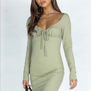 Princess Polly Green Long-Sleeve Mini Dress